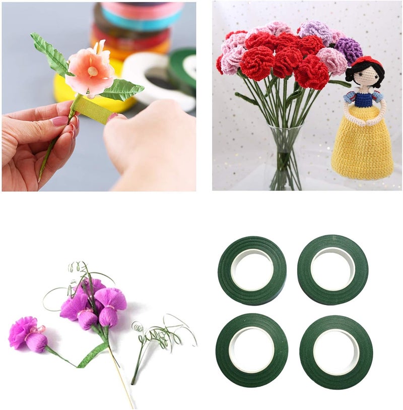 Transun Moo 4 Rolls 1/2 Inch Floral Tapes Florist Wraps for Bouquet Stem and Flowers Making Craft Projects (30 Yards, Dark Green) - Image 4